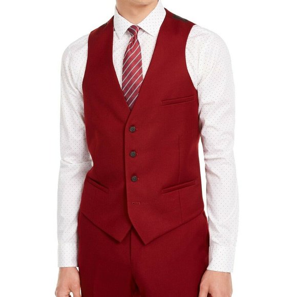 Bar III Mens XL Red V-Neck Suit Vest